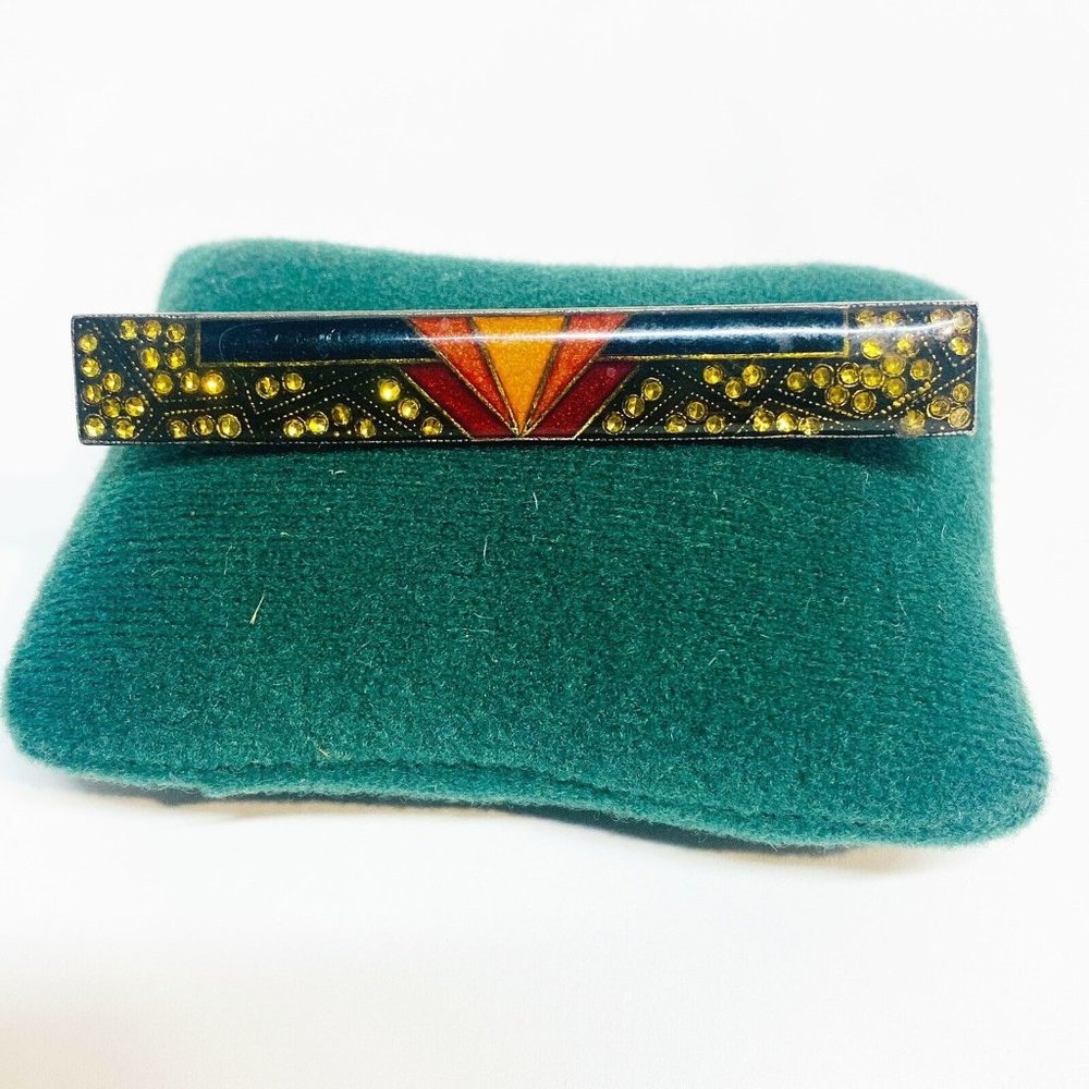 Art Deco Geometric Pin Rhinestone Bar Brooch Rectangle Pierre Bex